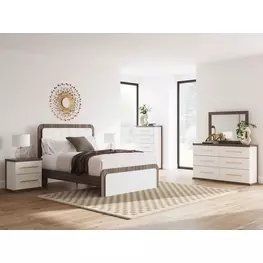 Mazilar White and Brown Upholstered Bedroom Set with LED