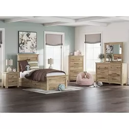 Fenderport Tan Youth Panel Bedroom Set with 2 Side Drawer Storage