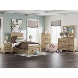 Fenderport Tan Youth Panel Bedroom Set with Storage Footboard and 2 Side Drawer