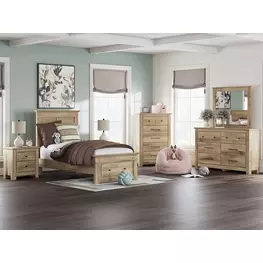 Fenderport Tan Youth Panel Bedroom Set with Storage Footboard