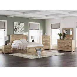 Fenderport Tan Panel Bedroom Set with 4 Side Drawer Storage