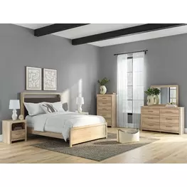 Hollymount Tan and Brown Upholstered Panel Bedroom Set with LED