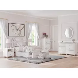 Maylilly Light Gray and White Youth Upholstered Storage Panel Bedroom Set with LED