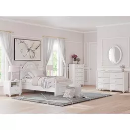 Maylilly Light Gray and White Youth Upholstered Panel Bedroom Set with LED