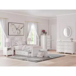 Maylilly Light Gray Youth Upholstered Storage Panel Bedroom Set with LED