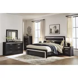 Shoralli Black Panel Bedroom Set with LED