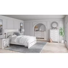 Altyra White and Gray Upholstered Storage Panel Bedroom Set with LED
