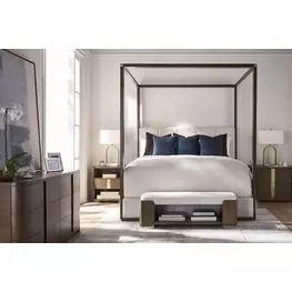Carino Cocoa and Beige King Upholstered Canopy Bedroom Set