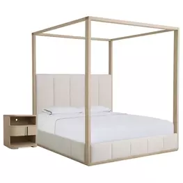 Carino Sand Cerused and Beige King Upholstered Canopy Bedroom Set