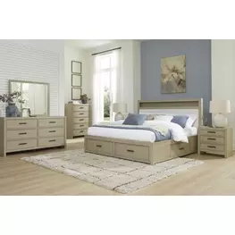 Calmoro Gray Wash and White Upholstered Bookcase Storage Panel Bedroom Set with USB Charging