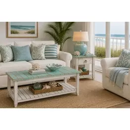 Garden Gate Distressed Bleu and White Rectangular Ocassional Table Set
