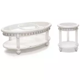 Monaco Blanc Oval Glass Top Occasional Table Set with Pelican Insert