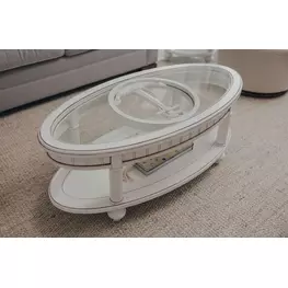 Monaco Blanc Oval Glass Top Occasional Table Set with Anchor Insert