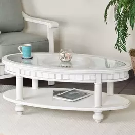 Monaco Blanc Oval Glass Top Occasional Table Set with Tray Insert