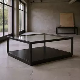 Glaze Onyx Square Glass Top Occassional Table Set