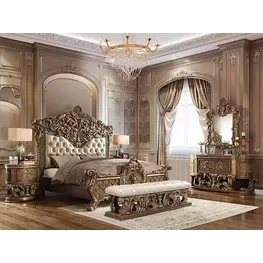 Constantine Light Gold and Brown Upholstered Panel Bedroom Set