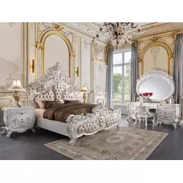 Vanaheim Beige and Antique White Upholstered Panel Bedroom Set
