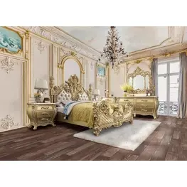 Cabriole Light Gold and Gold Upholstered Novelty Bedroom Set