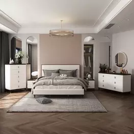 Carena White and Brown Upholstered Panel Bedroom Set