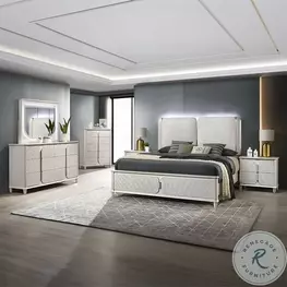 Laveda Light Gray Boucle and Pearl White Upholstered Bedroom Set