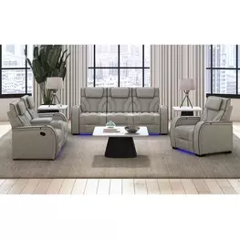Tundra Simba Taupe Motion Reclining Living Room Set with Wireless Charger and LED