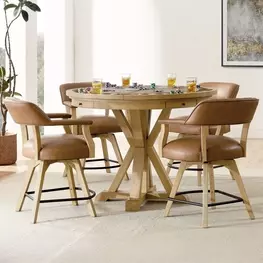 Rylie Natural Round Game Top Counter Height Dining Room Set