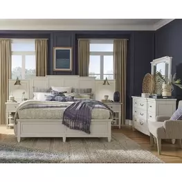 Willowbrook Egg Shell White Wall Panel Bedroom Set with 2 Nightstand and USB Charging