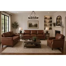 Camden Pecan Leather Living Room Set