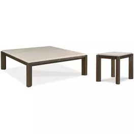 Monterey Hawthorne Dark and Beige Square Travertine Top Occasional Table Set
