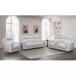 Chester Denisa Soft White Leather Power Reclining Living Room Set with Power Lumbar and USB Charging