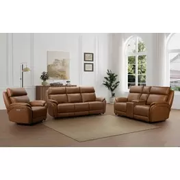Corry Simon Saddle Leather Power Reclining Living Room Set with Power Lumbar and USB Charging
