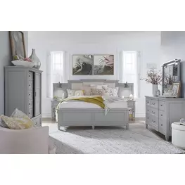 Glenbrook Pebble Upholstered Wall Bedroom Set with 2 Nightstand and USB Charging