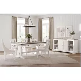 Crownfall Whisper White and Cerused Nutmeg Extendable Rectangular Dining Room Set