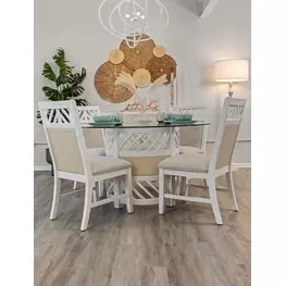 Miramar Sand and Stark White Round Glass Top Dining Room Set
