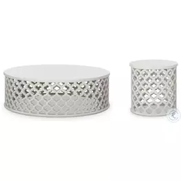 Dupre White Cast Concrete Outdoor Round Occasional Table Set