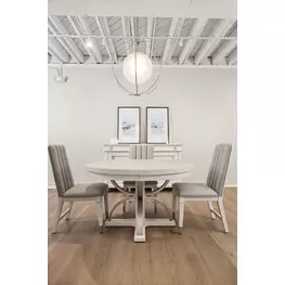 Point Breeze Fresh White and Soft Gray Glaze Extendable Oval Dining Room Set