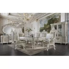Vanaheim Antique White Glass Top Dining Room Set
