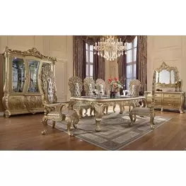 Cabriole Gold Rectangular Glass Top Dining Room Set