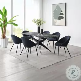 Klaus Crystal Tempered Glass Top and Black Rectangular Dining Room Set