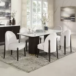 Clayten White and Espresso 71" Rectangular Marble Top Dining Room Set