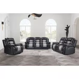 Nikko Black Reclining Living Room Set with Nailhead Trim