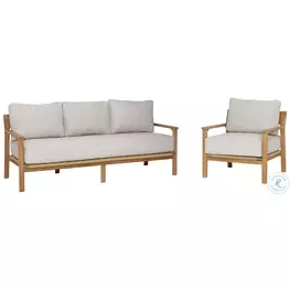Lex Fairfax Taupe And Natural Teak Outdoor Living Room Set