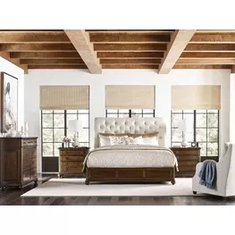 Commonwealth Medium Stain Upholstered Panel Bedroom Set