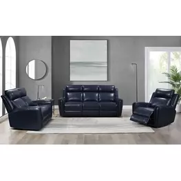 Jonathan Blue Leather Lay Flat Power Reclining Living Room Set with USB Charging