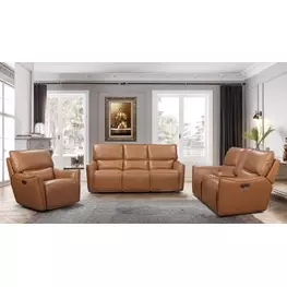 Portland Desert Leather Lay Flat Power Reclining Living Room Set with Power Headrest and USB Charging
