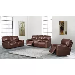 Broadway Brown Leather Lay Flat Power Reclining Living Room Set with USB Charging