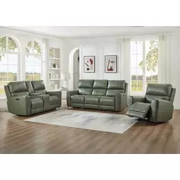 Laredo Sage Moss Leather Zero Gravity Power Reclining Living Room Set with Power Headrest and USB Charging
