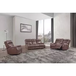 Sydney Brown Heritage Leather Zero Gravity Power Reclining Living Room Set with Power Headrest and USB Charging