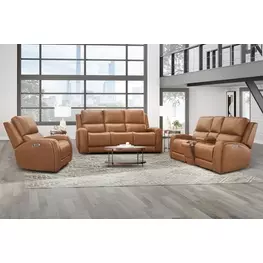 Belmont Lyric Caramel Leather Zero Gravity Power Reclining Living Room Set with USB Charging