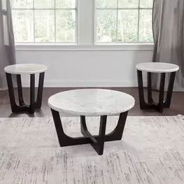 Chrissy Black and White Round Marble Top Ocassional Table